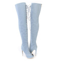 Wide leg women Plus Size 45 46  open toe super high stiletto heel ladies dress  lace up  over the knee winter denim boots